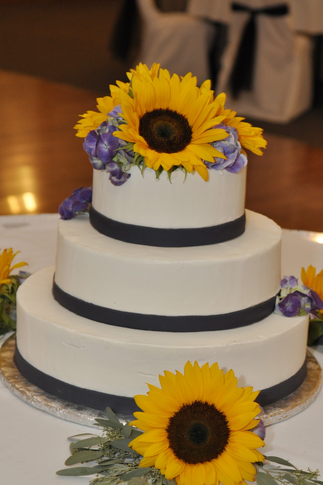 Purple and Sunflower Wedding Cake
