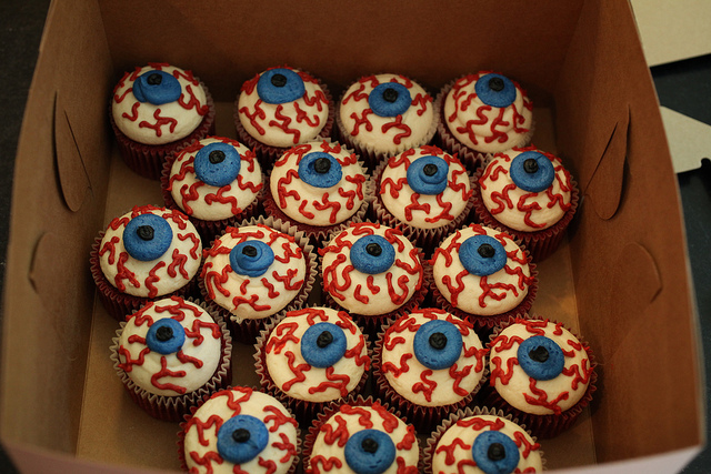 Red Velvet Halloween Cupcakes Eyeballs