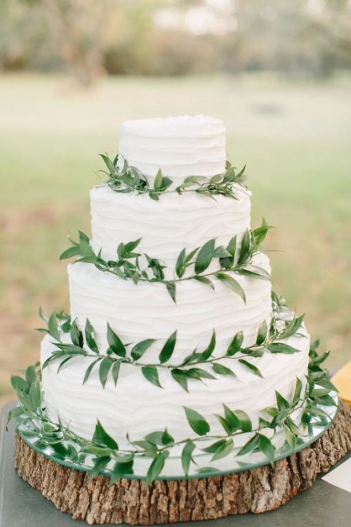 Simple Wedding Cake with Greenery