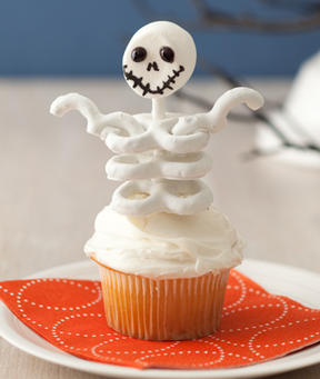 Skeleton Cupcakes with Pretzels