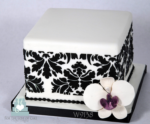 Square Damask Wedding Cake