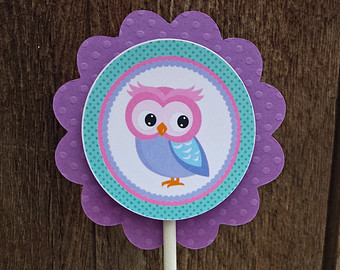 Teal and Purple Owl Baby Shower Cake