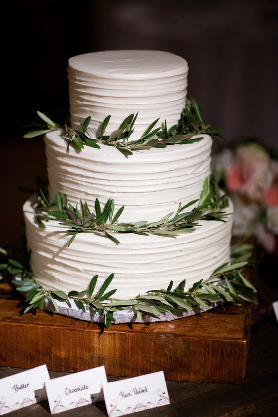 Three Tier Wedding Cake with Greenery