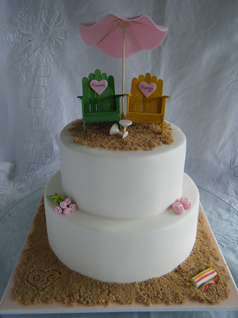 Tropical Beach Theme Wedding Cake