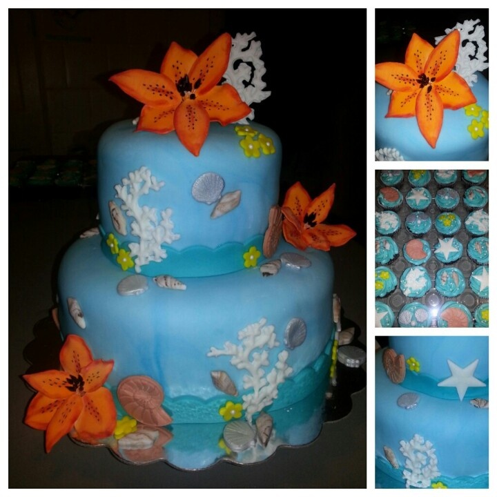 Tropical Beach Theme Wedding Cake