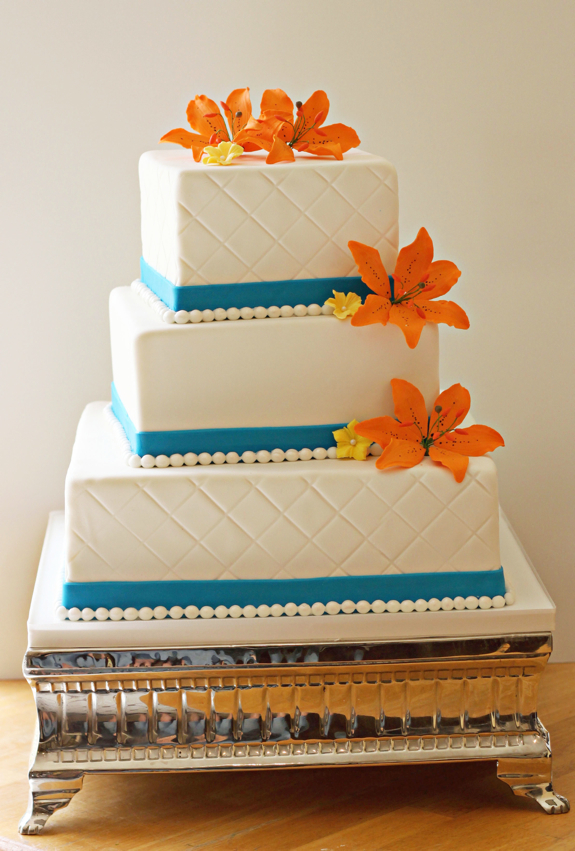 Turquoise and Orange Wedding Cake