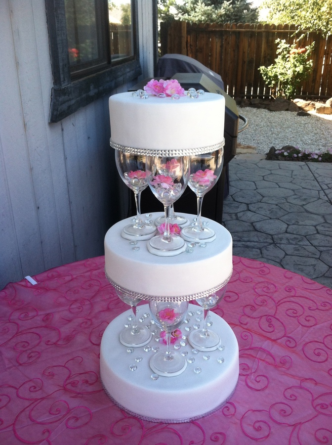 Wedding Cake with Wine Glasses