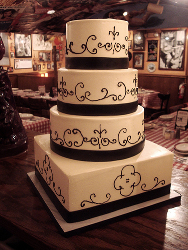 White Scroll Wedding Cake