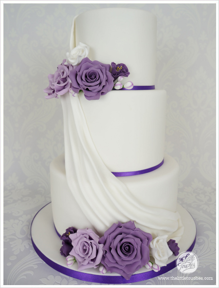 3 Tier Wedding Cake with Purple Flowers