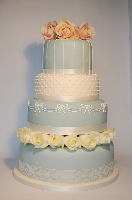 4 Tier Wedding Cake with Royal Blue