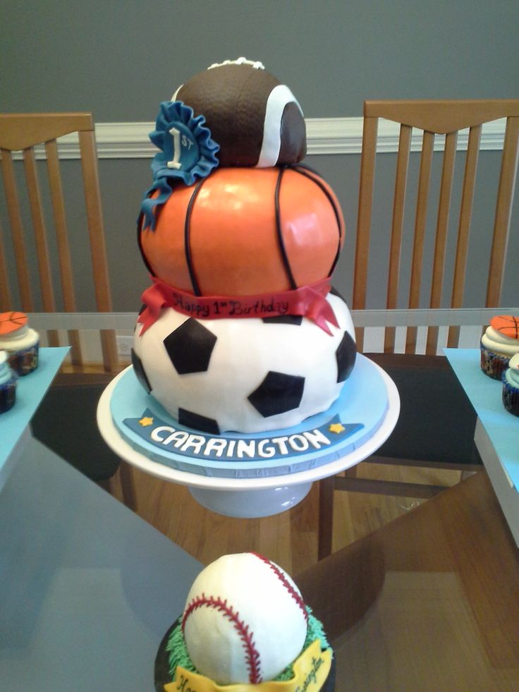 Baseball Football and Basketball Birthday Cake