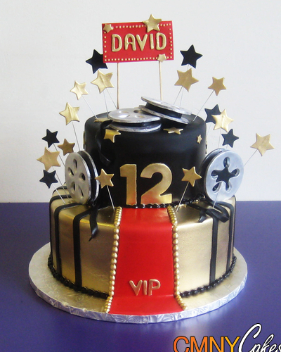 Black and Gold Hollywood Theme Cake