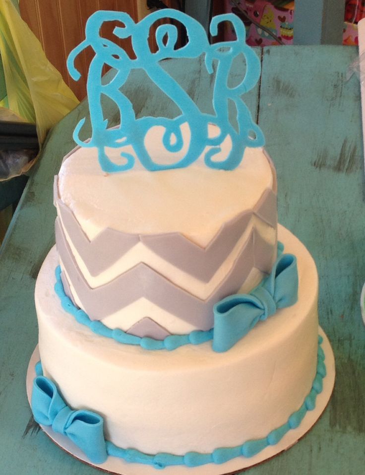 Blue and Grey Chevron Baby Shower Cake