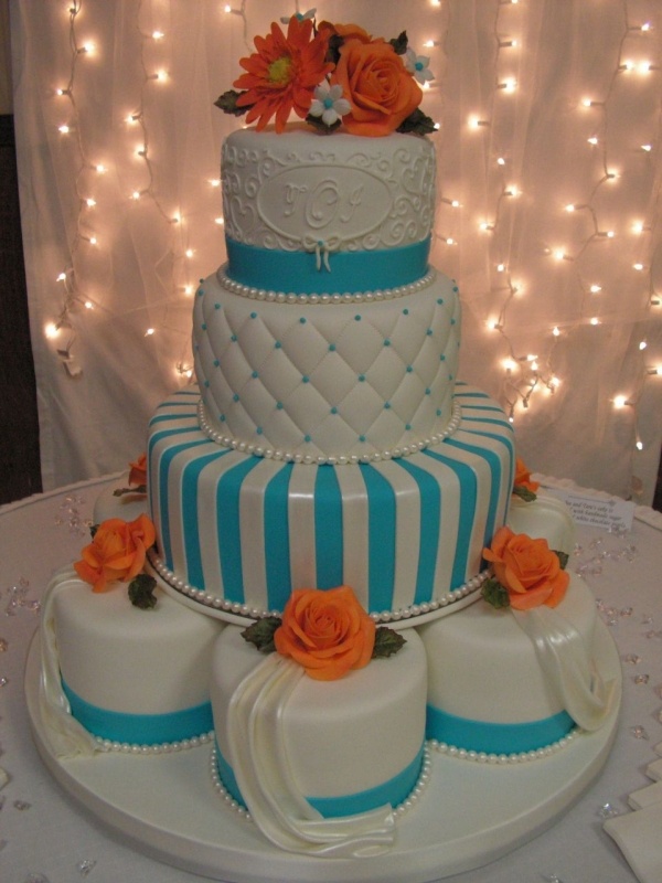 Blue and Orange Wedding Cake