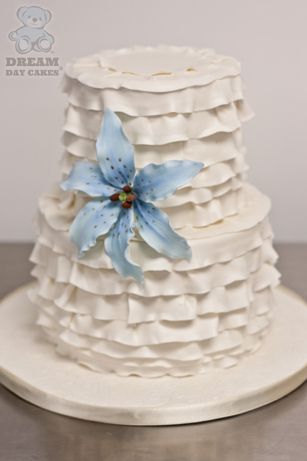 Blue and White Lily Wedding Cake