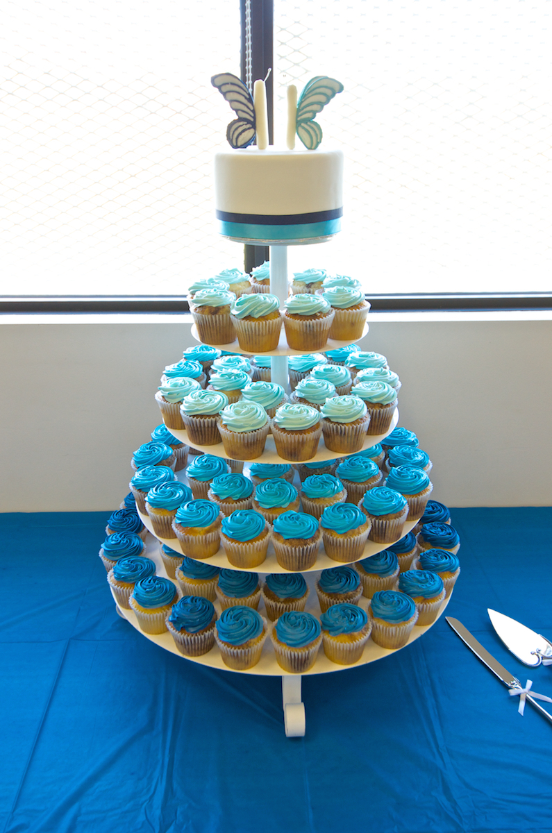 Blue Cupcake Tower Wedding Cake