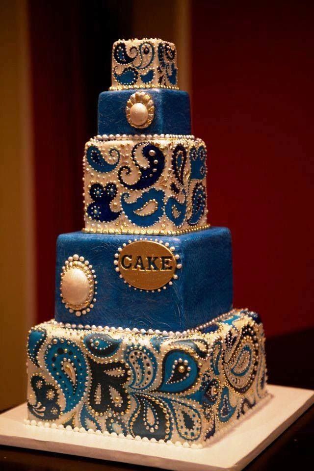 Blue Paisley Wedding Cake