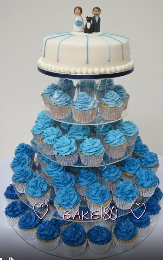 Blue Wedding Cupcake Tower