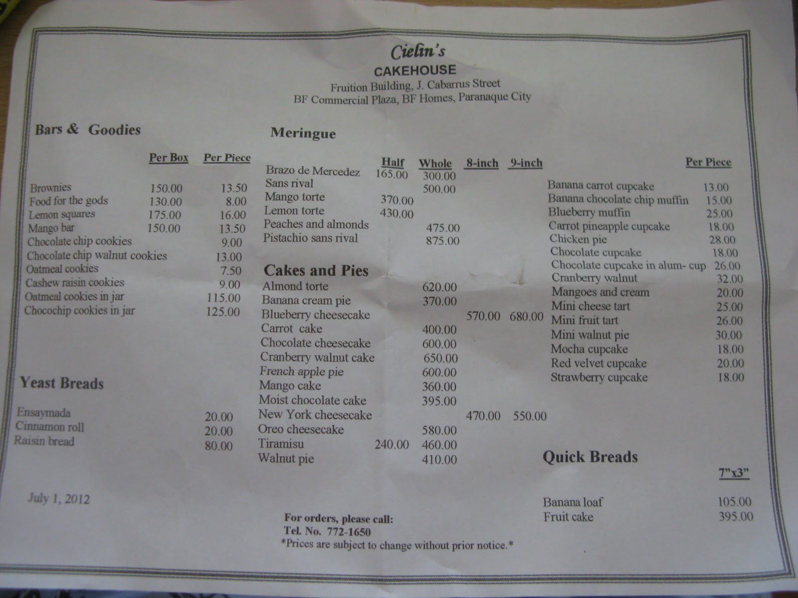 Goldilocks Cake Philippines Price List
