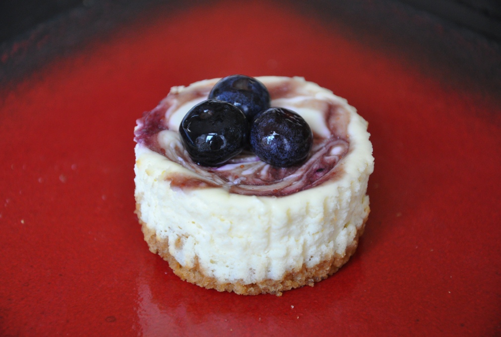 Mini Blueberry Swirl Cheesecakes