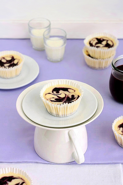 Mini Blueberry Swirl Cheesecakes