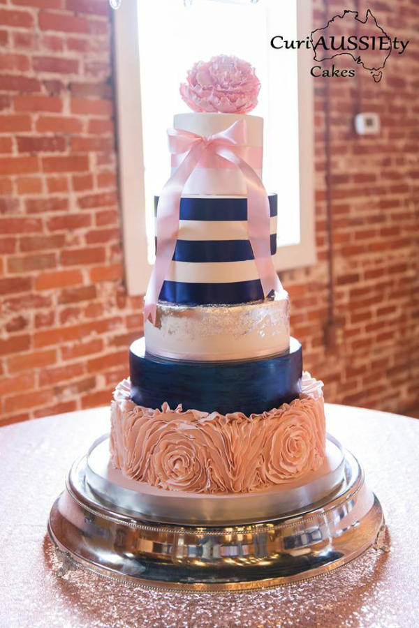 Navy Blue and Blush Wedding Cake