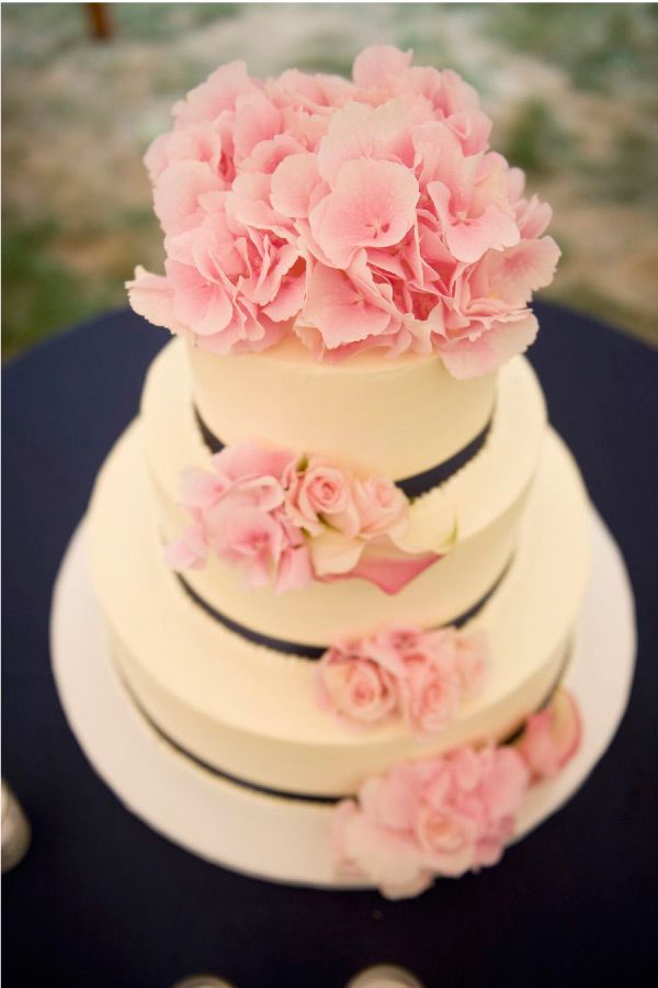 Navy Blue and Light Pink Wedding Cake