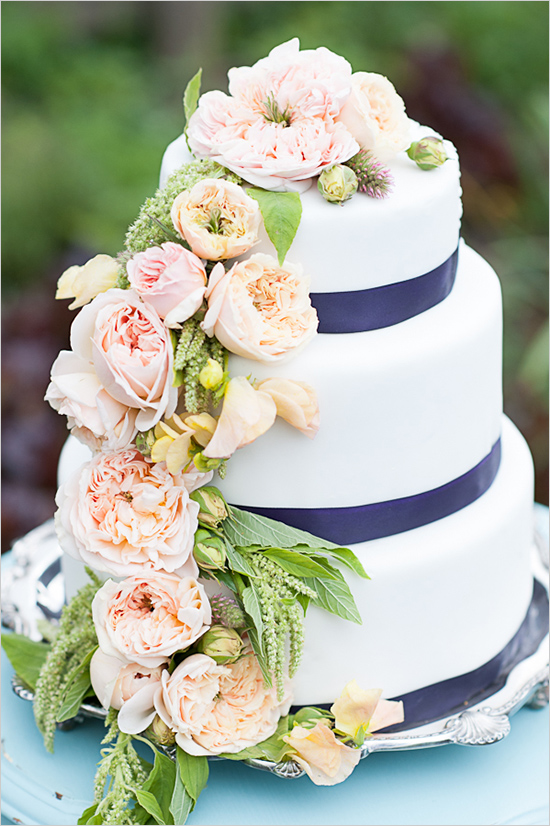 Navy Blue and Peach Wedding Cake