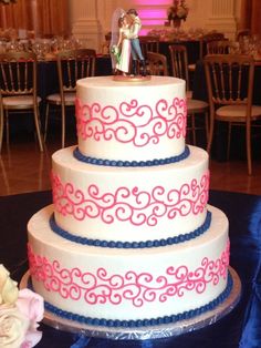 Navy-Blue-And-Pink-Wedding-Cake