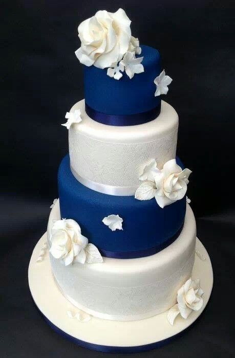 Navy Blue and White Wedding Cake