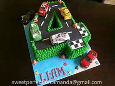 Number 4 Race Track Birthday Cake
