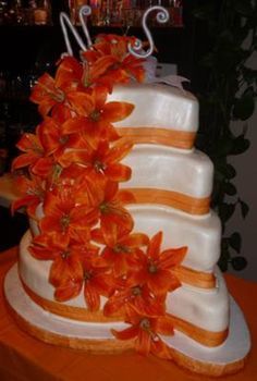 Orange Lily Wedding Cake
