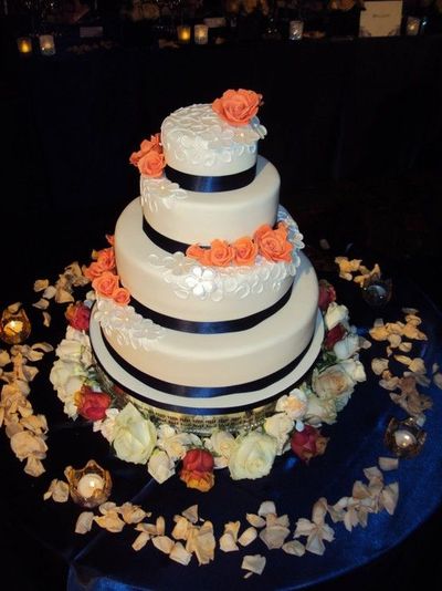 Peach and Royal Blue Wedding Cakes