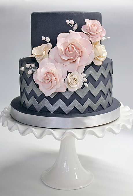 Pink Blue and Silver Wedding Cake