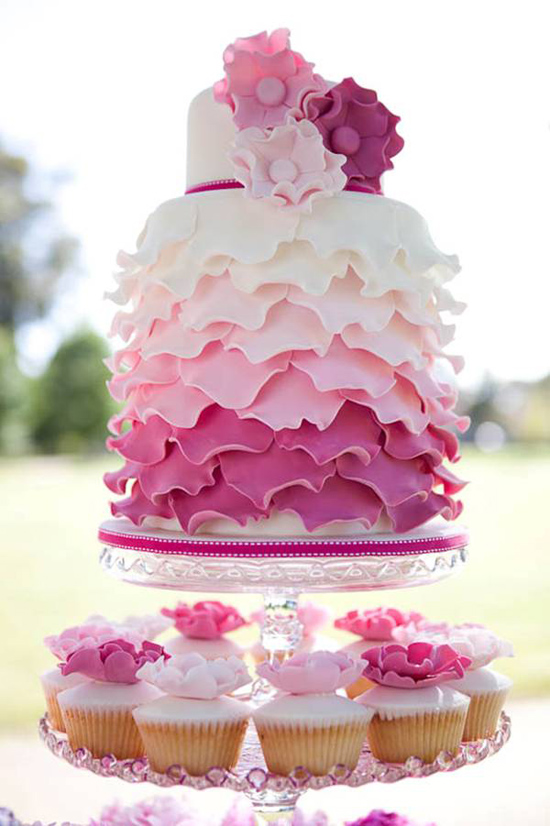 Pink Ombre Wedding Cake Ruffles