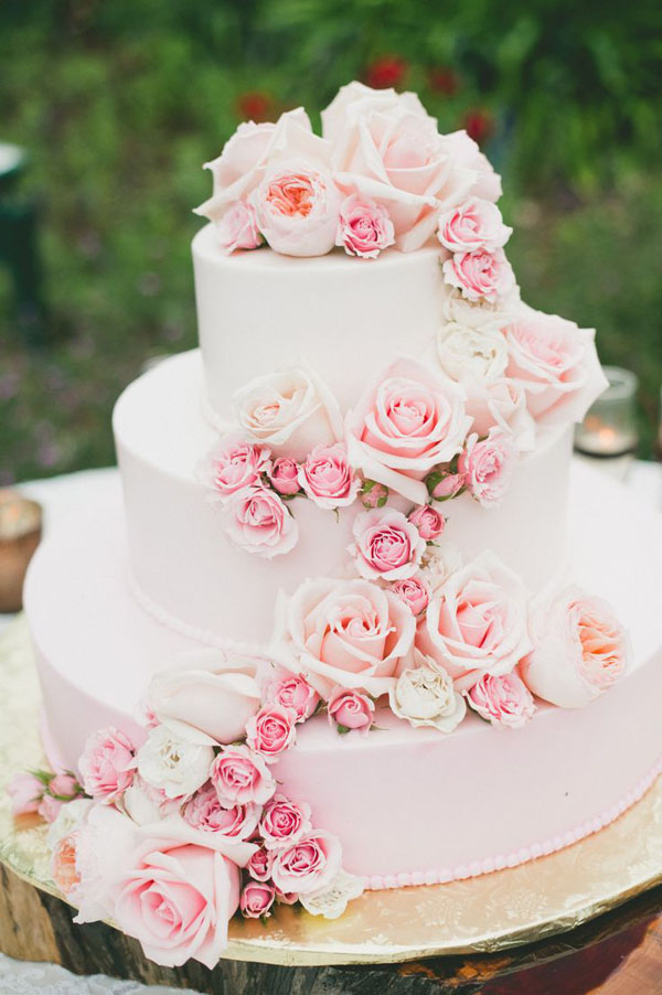 Pink Roses Wedding Cake