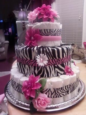 Pink Zebra Diaper Cake