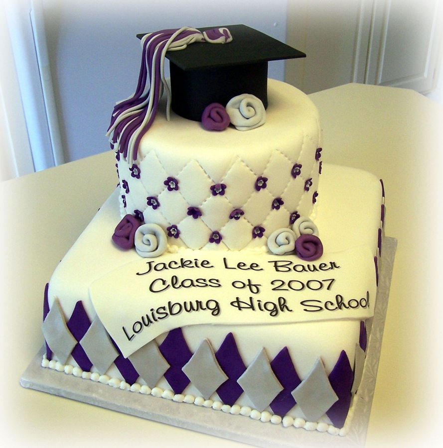Purple and Silver Graduation Cake