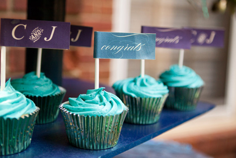 Purple and Teal Cupcake Wedding Cake