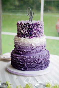 Purple and White 3 Tier Wedding Cake