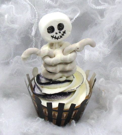 8 Photos of Skeleton Pretzel Cupcakes Halloween Cupcakes Cute