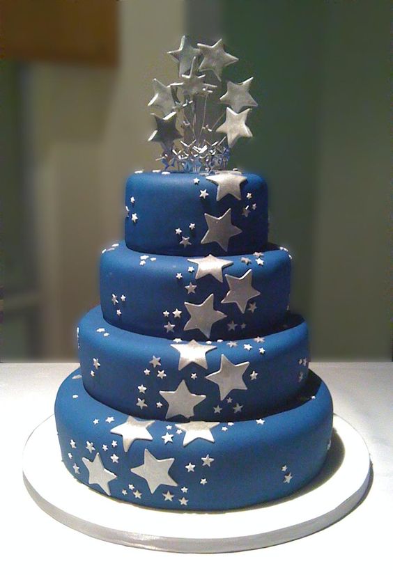 Star Blue and Silver Wedding Cake