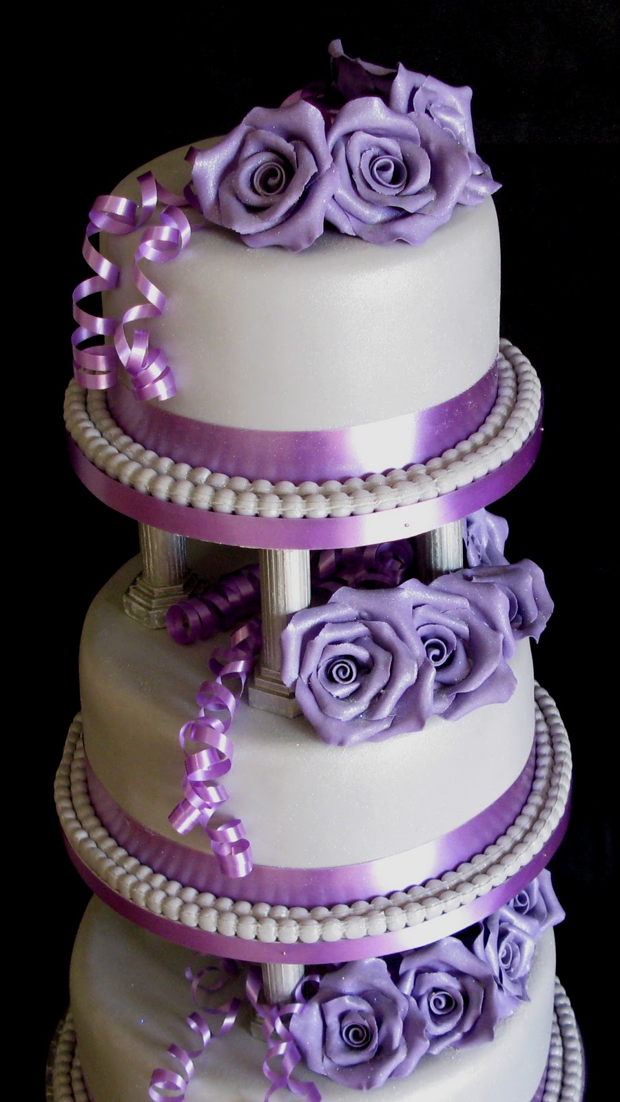 Three Tier Wedding Cake Purple Roses