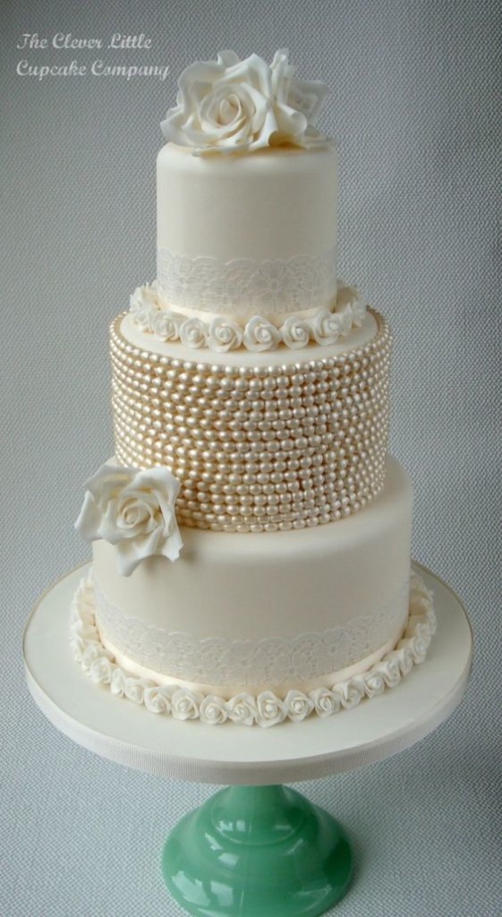 Vintage Lace and Pearl Wedding Cake