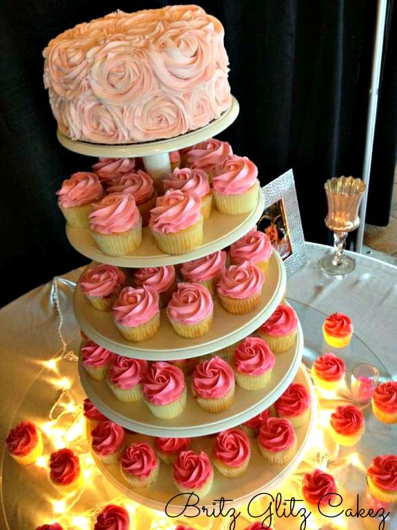 Wedding Cake and Cupcake Tower