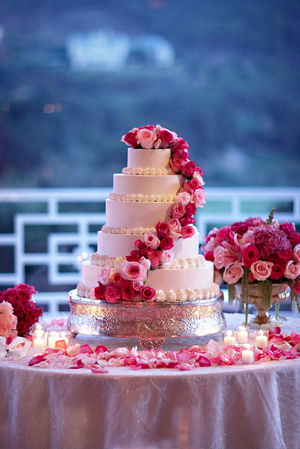 Wedding Cake with Pink Flowers