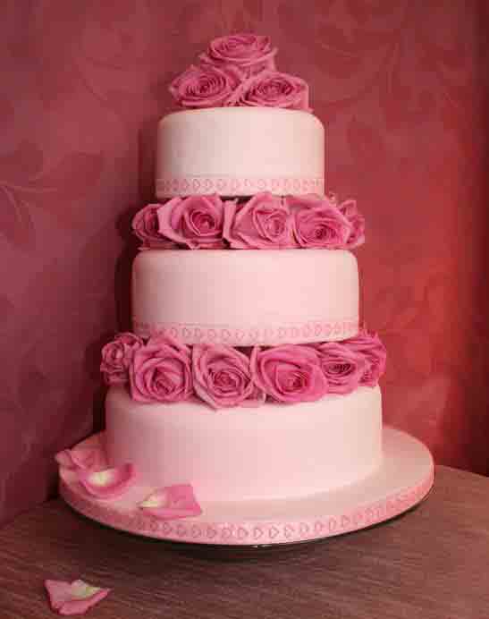 Wedding Cake with Pink Roses