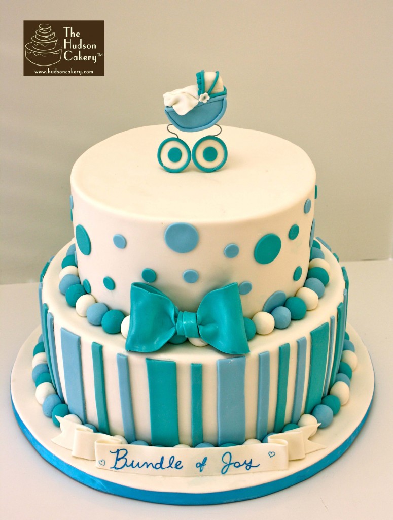 White and Blue Baby Shower Cake
