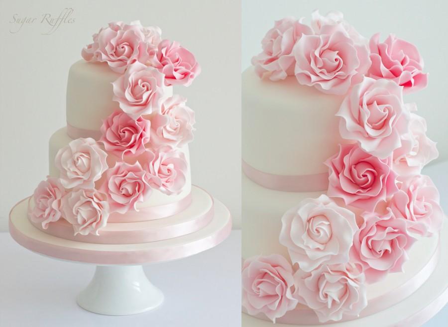 White Wedding Cake with Pink Roses