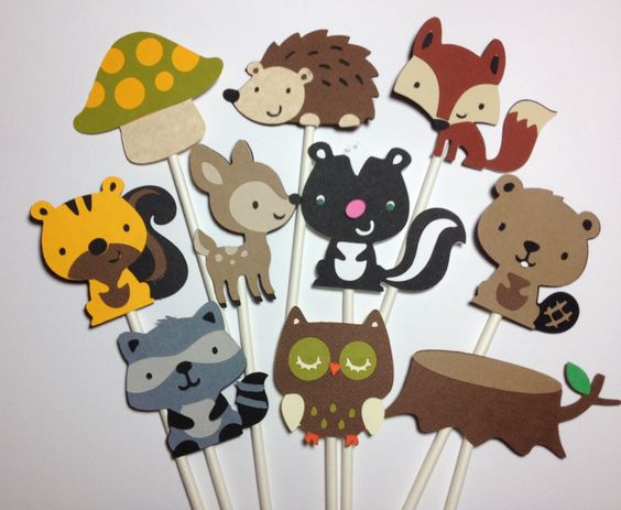 Woodland Animals Baby Shower Cupcake Toppers